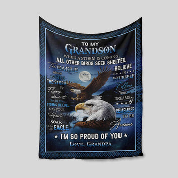 To Our Grandson Blanket, Eagle Blanket, Moon Blanket, Family Blanket, Custom Name Blanket, Gift Blanket