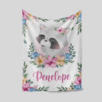 Custom Baby Blanket, Raccoon Blanket, Flower Blanket, Baby Blanket, Family Blanket, Gift Blanket