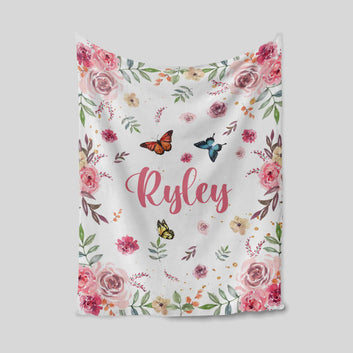 Personalized Name Blanket, Butterfly Blanket, Rose Blanket, Baby Blanket, Blanket For Baby, Gift Blanket