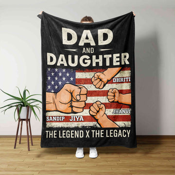 Dad And Daughter The Legend X The Legacy Blanket, Hand Punch Together Blanket, Family Blanket, Custom Name Blanket