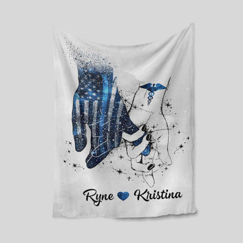 Hand In Hand Blanket, Caduceus Medical Blanket, American Flag Blanket, Family Blanket, Custom Name Blanket