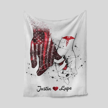Hand In Hand Blanket, Caduceus Medical Blanket, American Flag Blanket, Family Blanket, Custom Name Blanket