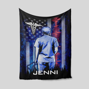 Personalized Name Blanket, Nurse Blanket, Caduceus Medical Blanket, American Flag Blanket, Gift Blanket