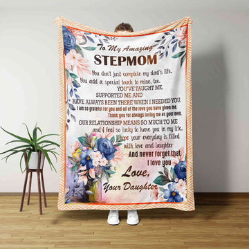 To My Amazing Stepmom Blanket, Flower Blanket, Family Blanket, Custom Name Blanket, Gift Blanket