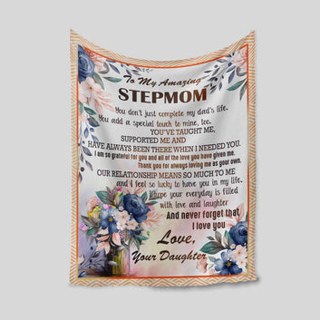 To My Amazing Stepmom Blanket, Flower Blanket, Family Blanket, Custom Name Blanket, Gift Blanket