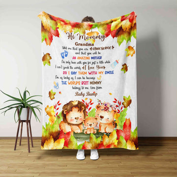 Hi Mommy Blanket, Autumn Throw Blanket, Lion Blanket, Bear Blanket, Custom Name Blanket, Gift Blanket