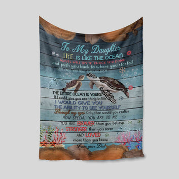 To My Daughter Blanket, Ocean Blanket, Turtle Blanket, Custom Name Blanket, Gift Blanket
