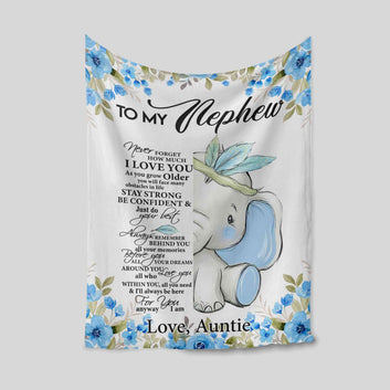 To My Nephew Blanket, Elephant Blanket, Flower Blanket, Custom Name Blanket, Gift Blanket