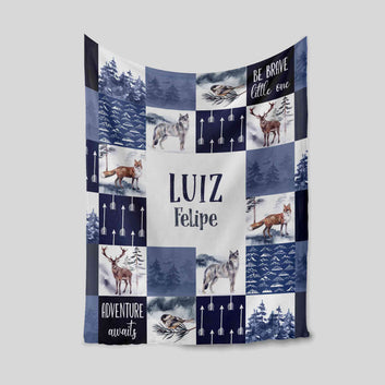Personalized Name Blanket, Fox Blanket, Wolf Blanket, Deer Blanket, Forest Blanket, Winter Blanket, Gift Blanket