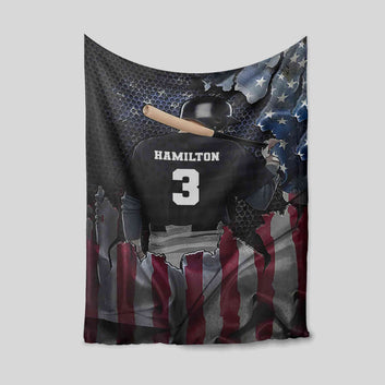 Personalized Name Blanket, Baseball Blanket, American Flag Blanket, Sport Blanket, Wall Art Blanket