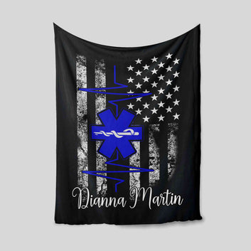 Personalized Name Blanket, Paramedic Flag Blanket, Emergency Medical Technicians Blanket, Gift Blanket