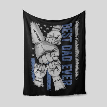 Best Dad Ever Blanket, Hand Punch Together Blanket, Dad Blanket, Personalized Name Blanket, Family Blanket, Gift Blanket