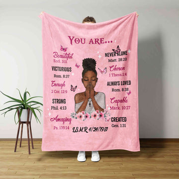 You Are Beautiful Blanket, Black Women Blanket, Butterfly Blanket, Custom Name Blanket, Gift Blanket