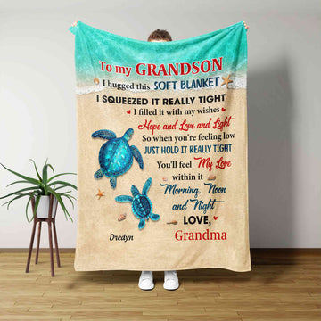 Personalized Name Blanket, To My Grandson Blanket, Turtle Blanket, Starfish Blanket, Ocean Blanket, Gift Blanket