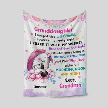 Granddaughter Blanket, Unicorn Blanket, Flower Blanket, Custom Name Blanket, Family Blanket