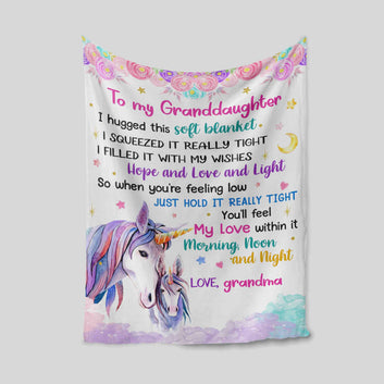 To My Granddaughter Blanket, Unicorn Blanket, Flower Blanket, Custom Name Blanket, Family Blanket
