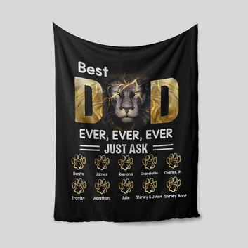 Best Dad Ever Blanket, Dad Blanket, Lion Blanket, Custom Name Blanket, Family Blanket, Gift Blanket