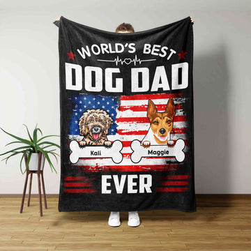 World's Best Dog Dad Ever Blanket, Dog Blanket, American Flag Blanket, Custom Pet Blanket, Custom Name Blanket, Gift Blanket