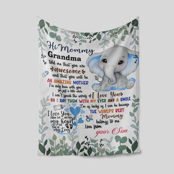 Mommy Blanket, Elephant Blanket, Blanket Flower Leaves, Family Blanket, Custom Name Blanket, Gift Blanket