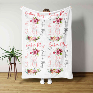 Personalized Name Blanket, Baby Blanket, Flower Blanket, Rose Blanket, Heart Blanket, Blanket For Baby, Gift Blanket
