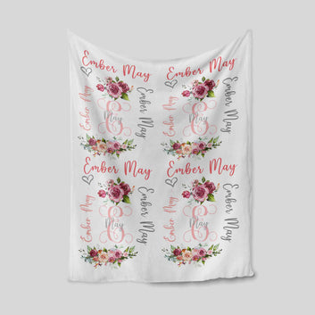 Personalized Name Blanket, Baby Blanket, Flower Blanket, Rose Blanket, Heart Blanket, Blanket For Baby, Gift Blanket