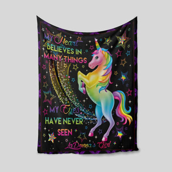 My Heart Believes In Many Things Blanket, Unicorn Blanket, Colorful Blanket, Star Blanket, Custom Name Blanket, Family Blanket