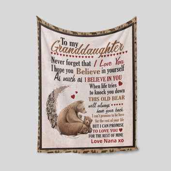 To My Granddaughter Blanket, Bear Blanket, Moon Blanket, Heart Blanket, Custom Name Blanket, Family Blanket