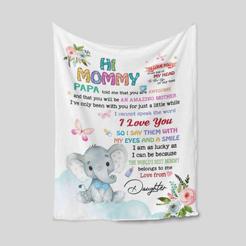 Hi Mommy Blanket, Elephant Blanket, Flower Blanket, Butterfly Blanket, Custom Name Blanket, Gift Blanket