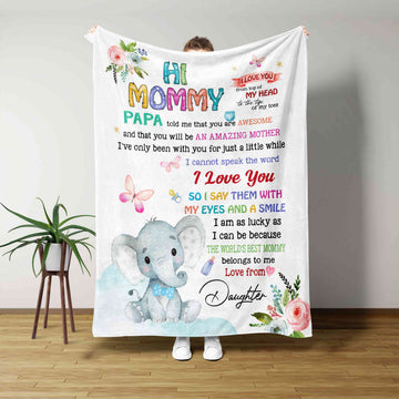 Hi Mommy Blanket, Elephant Blanket, Flower Blanket, Butterfly Blanket, Custom Name Blanket, Gift Blanket