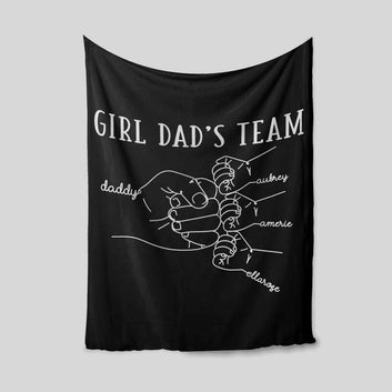 Girl Dad's Team Blanket, Grasp Blanket, Hand Blanket, Family Blanket, Custom Name Blanket, Gift Blanket