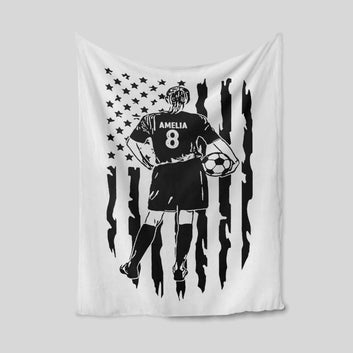 Football Blanket, Soccer Blanket, Ball Blanket, Sport Blanket, American Flag Blanket, Custom Name Blanket, Blanket For Gift