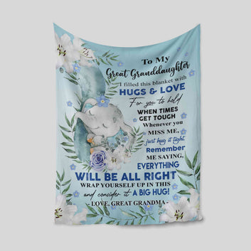 To My Great Granddaughter Blanket, Elephant Blanket, Flower Blanket, Custom Name Blanket, Gift Blanket