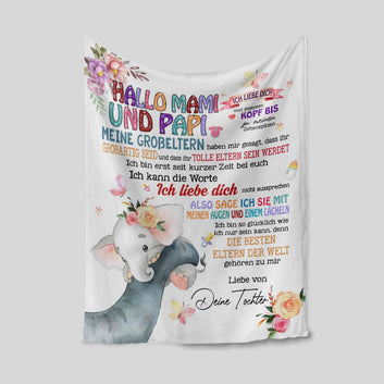 Hallo Mami Und Papi Blanket, Elephant Blanket, Butterfly Blanket, Flower Blanket, Custom Name Blanket, Gift Blanket