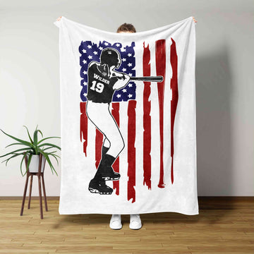 Baseball Blanket, American Flag Blanket, Sport Blanket, Custom Name Blanket, Family Blanket, Blanket For Gift