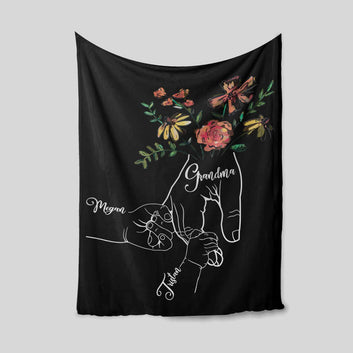Personalized Name Blanket, Hand Blanket, Flower Blanket, Family Blanket, Gift Blanket