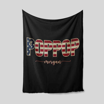 Poppop Blanket, American Flag Blanket, Custom Name Blanket, Family Blanket, Gift Blanket