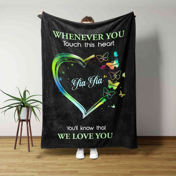 Whenever You Touch This Heart Blanket, Heart Blanket, Butterfly Blanket, Custom Name Blanket, Gift Blanket
