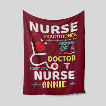 Nurse Practitioner Brains Of A Doctor Blanket, Nurse Blanket, Caduceus Medical Blanket, Custom Name Blanket, Blanket For Nurse, Gift Blanket
