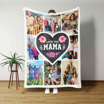 Love You Mama Blanket, Heart Blanket, Flower Blanket, Custom Image Blanket, Custom Name Blanket, Family Blanket