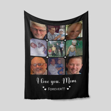 I Love You Mom Forever Blanket, Heart Blanket, Custom Image Blanket, Custom Name Blanket, Family Blanket, Gift Blanket