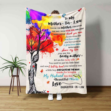 To My Mother Blanket, Colorful Tree Blanket, Butterfly Blanket, Custom Name Blanket, Family Blanket, Gift Blanket