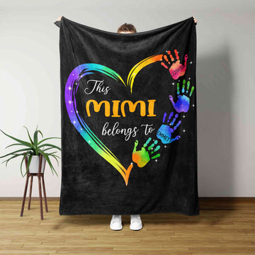 This Mimi Belongs To Blanket, Heart Blanket, Hand Blanket, Colorful Blanket, Custom Name Blanket, Family Blanket, Gift Blanket