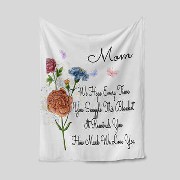 Mom Blanket, Flower Blanket, Butterfly Blanket, Custom Name Blanket, Family Blanket, Gift Blanket