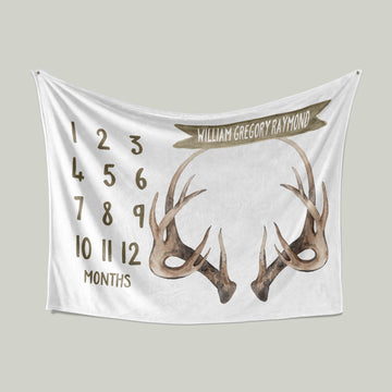 Custom Baby Blanket, Milestone Blanket, Antler Blanket, Month Blanket, Baby Blanket, Gift Blanket