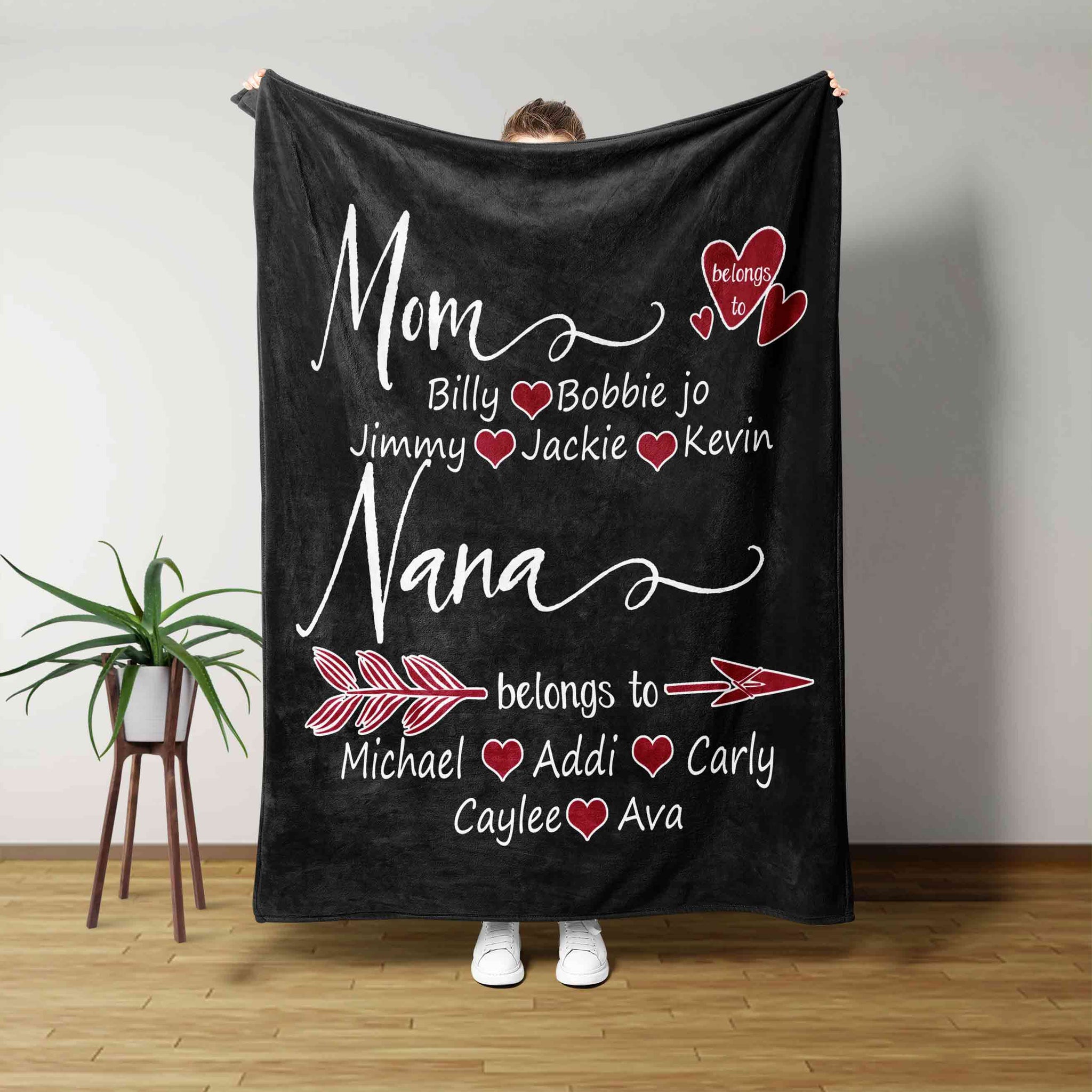 Mom Belongs To Blanket, Mom Blanket, Heart Blanket, Custom Name Blanket, Family Blanket, Gift Blanket