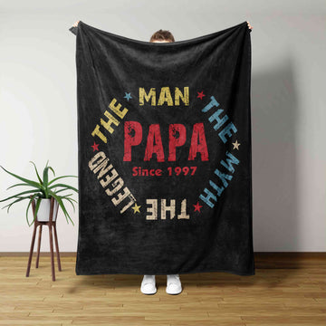Papa Blanket, The Man The Myth The Legend Blanket, Star Blanket, Custom Name Blanket, Family Blanket, Gift Blanket