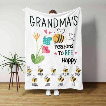 Grandma's Reasons To Bee Happy Blanket, Bee Blanket, Family Blanket, Custom Name Blanket, Gift Blanket
