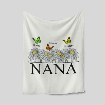 Nana Blanket, Daisy Blanket, Butterfly Blanket, Custom Name Blanket, Family Blanket, Gift Blanket