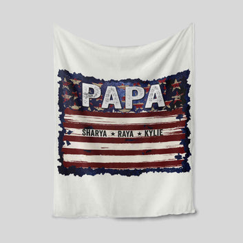 Personalized Name Blanket, Papa Blanket, American Flag Blanket, Star Blanket, Family Blanket, Gift Blanket