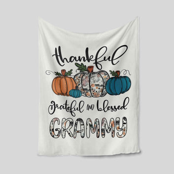 Thankful Grateful And Blessed Grammy Blanket, Pumpkin Blanket, Custom Name Blanket, Family Blanket